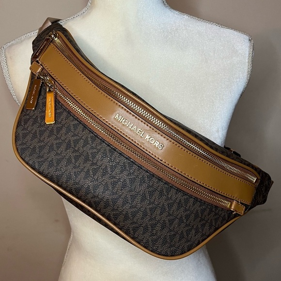 Michael Kors Handbags - Michael Kors Kenly Medium Waist Pack Crossbody Signature Brown